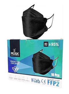 MUSK N95 Mask Particulate Respirators, 5 Layer, Pack of 10, Individually Wrapped, Universal Fit, Black  - Image 1