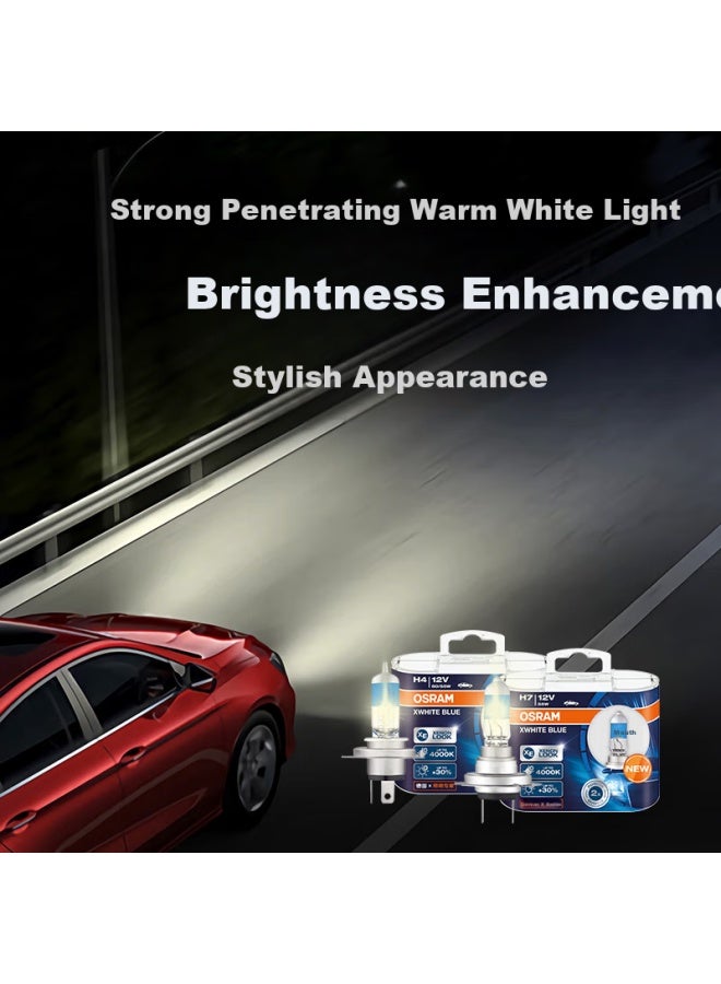 أوسرام Osram Automotive مصابيح أمامية للسيارات، شعاع عالي، شعاع منخفض، مصباح هالوجين، أبيض ساطع أزرق Hb4، 12v 51w - Image 1