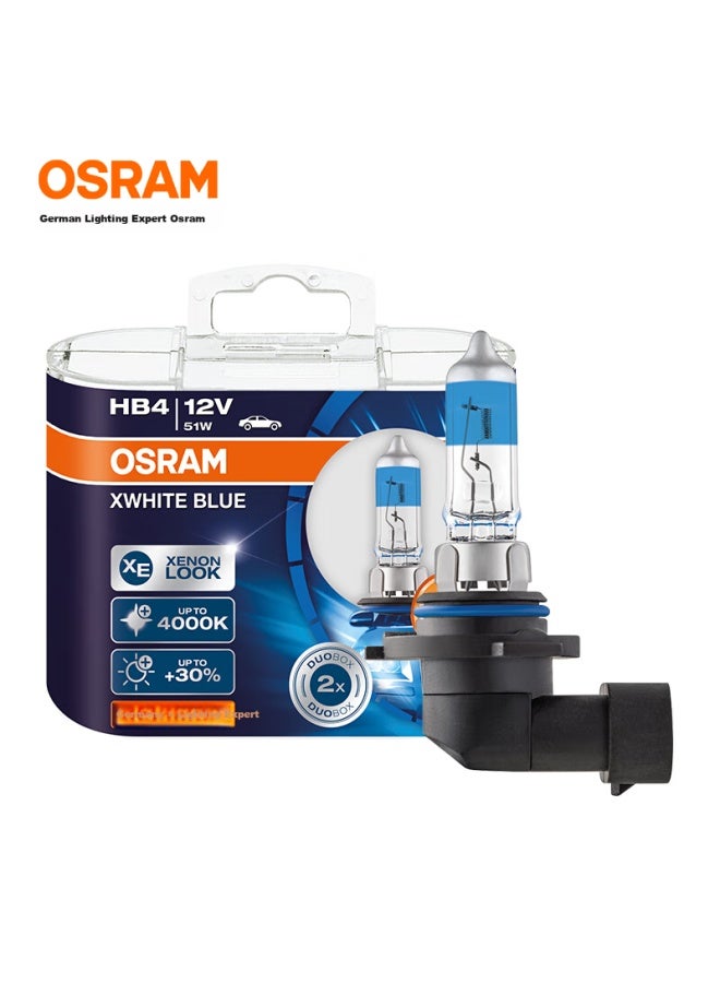 أوسرام Osram Automotive مصابيح أمامية للسيارات، شعاع عالي، شعاع منخفض، مصباح هالوجين، أبيض ساطع أزرق Hb4، 12v 51w - Image 4