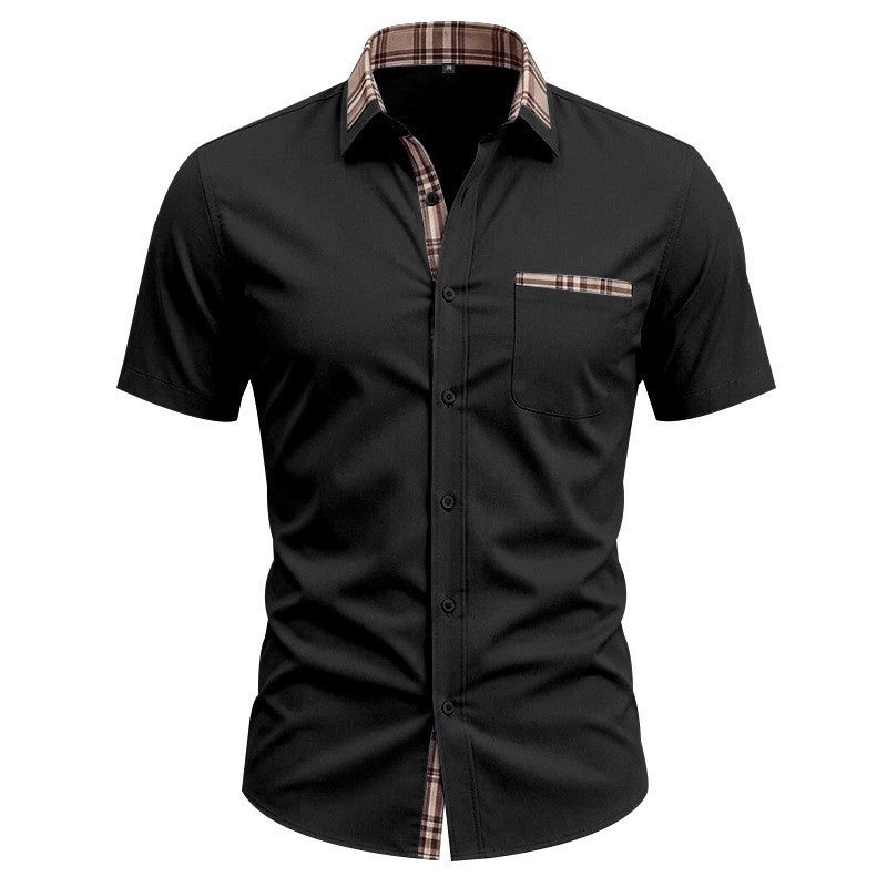 Men's Casual Short Sleeve Shirt - Colorblock, Stretch, Breathable, Wrinkle-Free