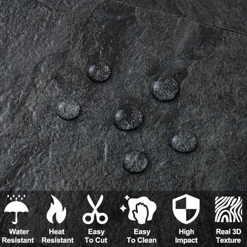 AULIGET 100 Piece Black Slate Peel and Stick Backsplash Wall Tiles, 3" x 6" PVC Faux Stone Stick on Tiles for Backsplash Kitchen, Bathroom, Laundry Room, Camper, Fireplace - Image 3
