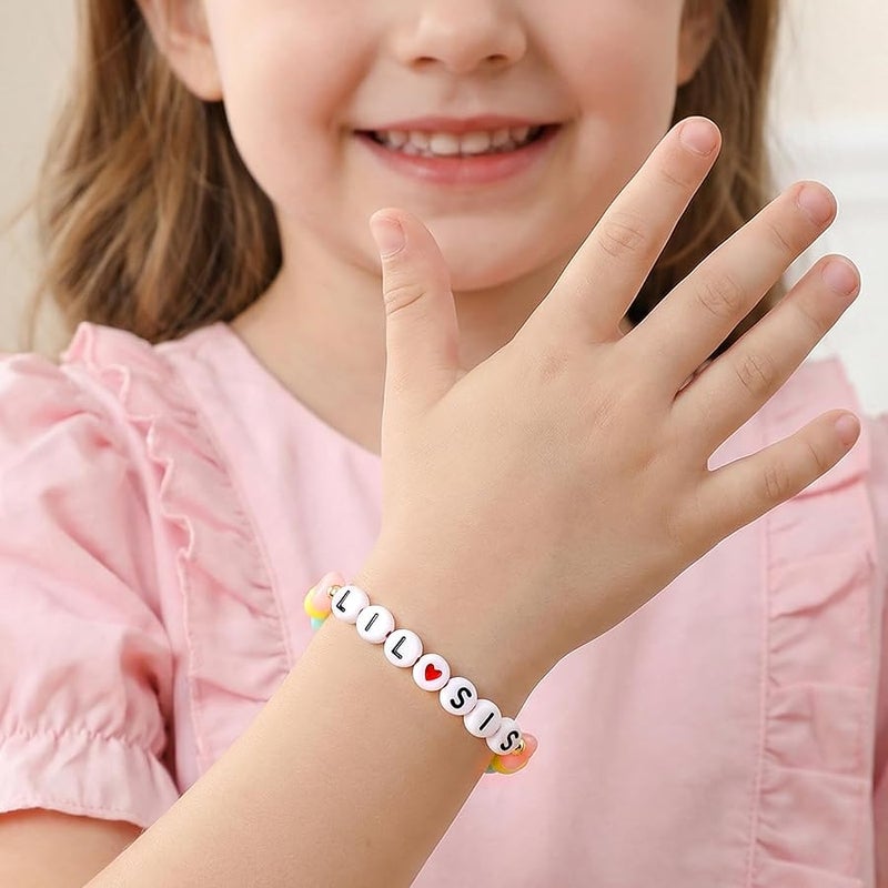 hanreshe 2PCS Big Sister Bracelet, Little Sister Gifts, Big Sis Little Sis Bracelets with Letter Beads and Heart Acrylic Beads - Perfect Big Sister Gift - Image 2