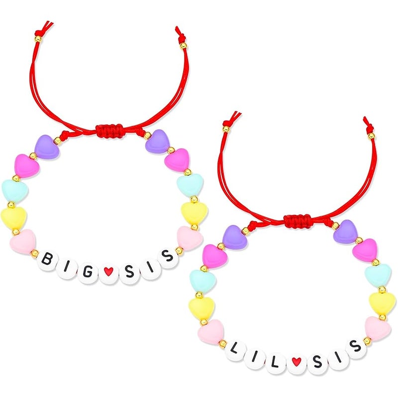 hanreshe 2PCS Big Sister Bracelet, Little Sister Gifts, Big Sis Little Sis Bracelets with Letter Beads and Heart Acrylic Beads - Perfect Big Sister Gift - Image 1