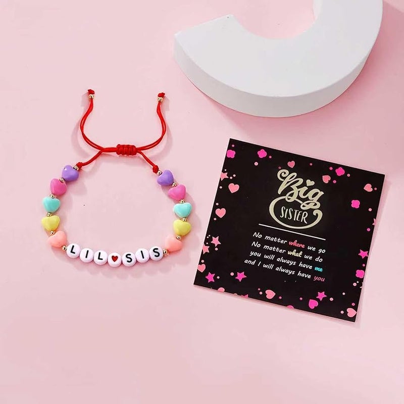 hanreshe 2PCS Big Sister Bracelet, Little Sister Gifts, Big Sis Little Sis Bracelets with Letter Beads and Heart Acrylic Beads - Perfect Big Sister Gift - Image 4