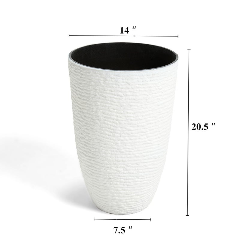 Worth Garden 2-Pack 21" H. White Tall Planters - 14'' Dia Resin Large Round Flower Pots for Outdoor Plants Trees - Imitation Stone Finish Plastic Indoor Front Porch 9 Gallon Decorative Container Patio - Image 5