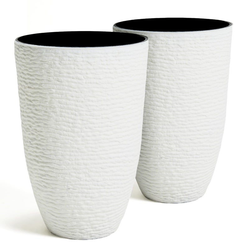 Worth Garden 2-Pack 21" H. White Tall Planters - 14'' Dia Resin Large Round Flower Pots for Outdoor Plants Trees - Imitation Stone Finish Plastic Indoor Front Porch 9 Gallon Decorative Container Patio - Image 1