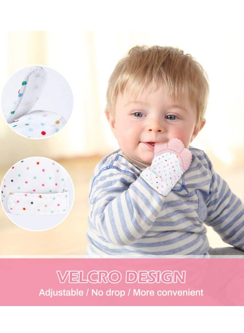 2 قطعة قفازات عضاضة آمنة للأطفال خالية من مادة BPA على شكل دونات كرتونية للأطفال الرضع من السيليكون للمضغ قفاز يد وردي - Image 4