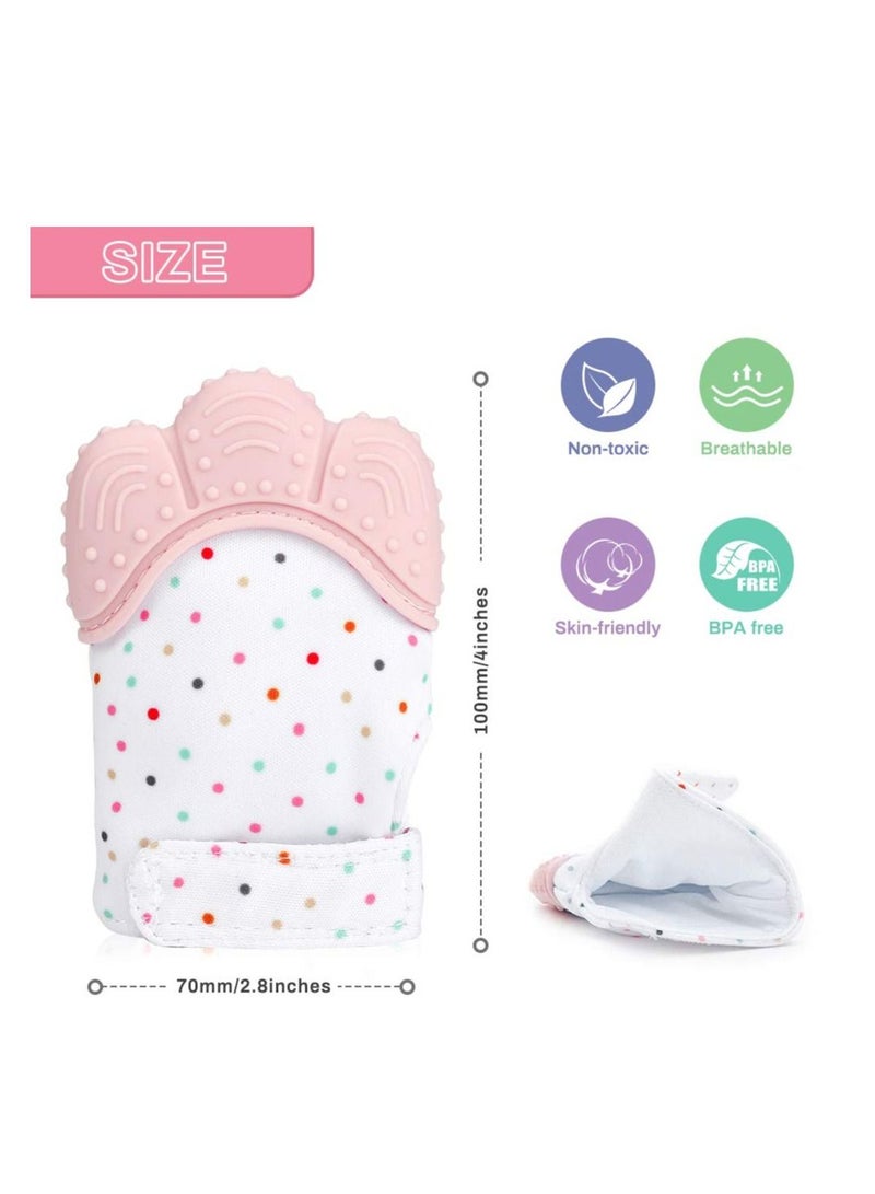 2 قطعة قفازات عضاضة آمنة للأطفال خالية من مادة BPA على شكل دونات كرتونية للأطفال الرضع من السيليكون للمضغ قفاز يد وردي - Image 3