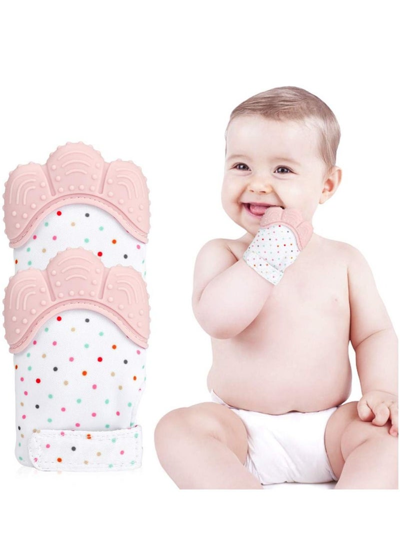 2 قطعة قفازات عضاضة آمنة للأطفال خالية من مادة BPA على شكل دونات كرتونية للأطفال الرضع من السيليكون للمضغ قفاز يد وردي - Image 1