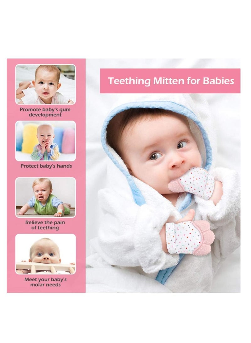 2 قطعة قفازات عضاضة آمنة للأطفال خالية من مادة BPA على شكل دونات كرتونية للأطفال الرضع من السيليكون للمضغ قفاز يد وردي - Image 2