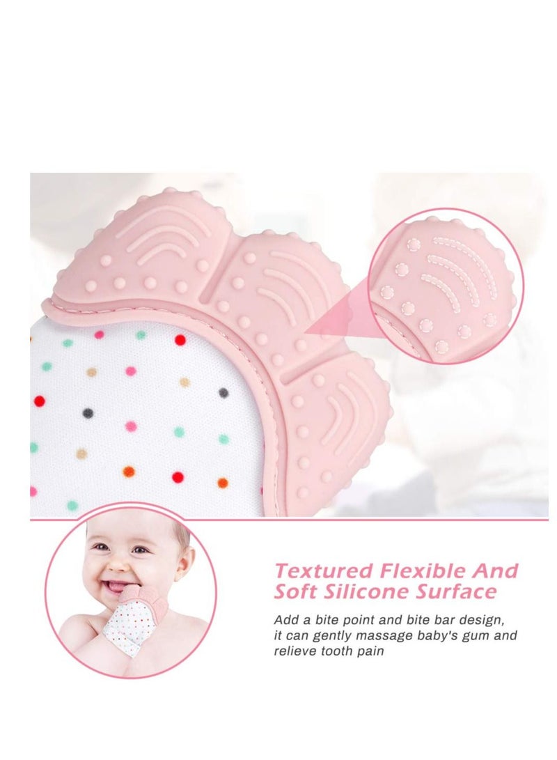 2 قطعة قفازات عضاضة آمنة للأطفال خالية من مادة BPA على شكل دونات كرتونية للأطفال الرضع من السيليكون للمضغ قفاز يد وردي - Image 5