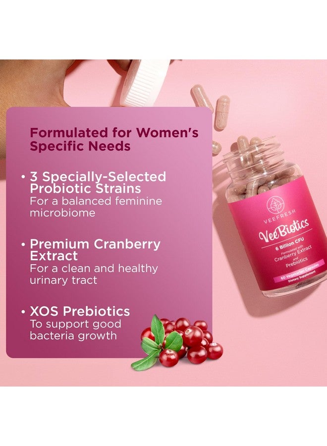 VeeFresh VeeBiotics Cranberry Probiotics for Women - 60 Capsules Women's Probiotics with Prebiotics & Cranberry Extract for pH Balance & Odor Control, Promotes Healthy Vaginal Flora & Overall Wellness - Image 3
