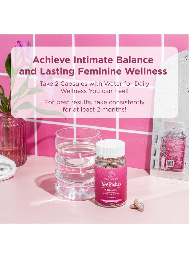 VeeFresh VeeBiotics Cranberry Probiotics for Women - 60 Capsules Women's Probiotics with Prebiotics & Cranberry Extract for pH Balance & Odor Control, Promotes Healthy Vaginal Flora & Overall Wellness - Image 4