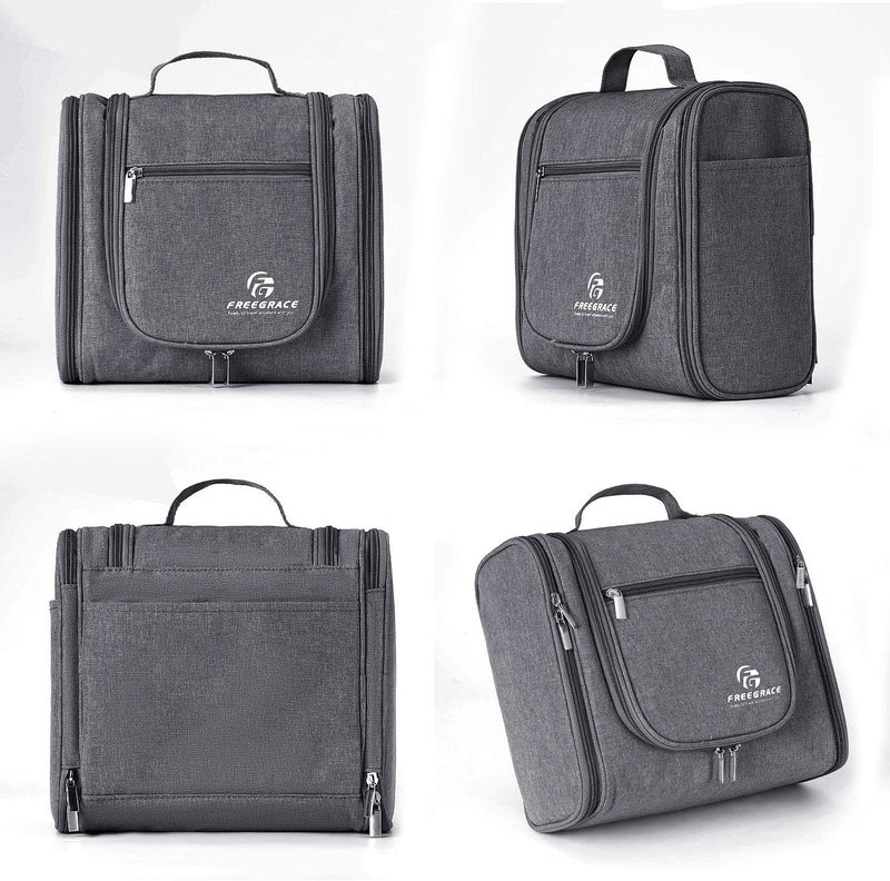 Freegrace Hanging Toiletry Bag Extra Large Capacity | Premium Travel Organizer Bags For Men And Women | Durable Waterproof Nylon Bathroom, Shower, Makeup Bag For Toiletries, Cosmetics, Brushes (Dark Grey) - Image 5