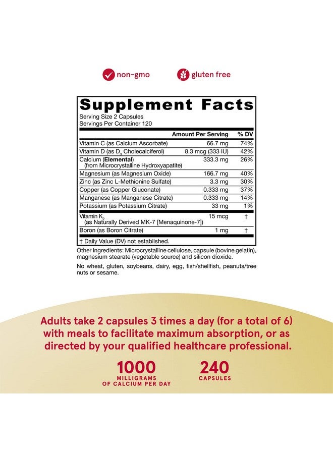 jarrow formulas Boneup 240 Capsules Micronutrient Formula For Bone Health Supplement Includes Natural Sources Of Vitamin D3 Vitamin K2 (As Mk7) & Calcium 120 Servings (Packaging May Vary) - Image 2