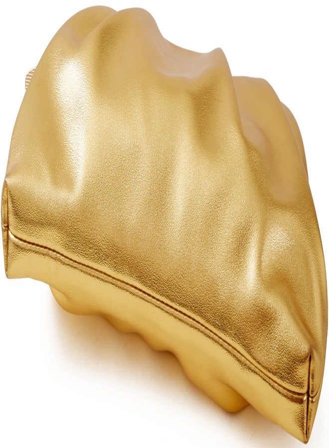 Munansli Women's Clutch Purse,Evening Bag for Women Ruched Clutch Purse Detachable Metal Chain Crossbody Bag, Metallic Gold - Image 2