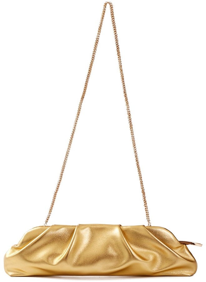 Munansli Women's Clutch Purse,Evening Bag for Women Ruched Clutch Purse Detachable Metal Chain Crossbody Bag, Metallic Gold - Image 3