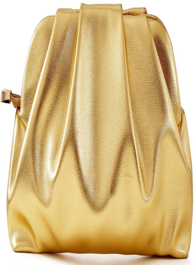 Munansli Women's Clutch Purse,Evening Bag for Women Ruched Clutch Purse Detachable Metal Chain Crossbody Bag, Metallic Gold - Image 1