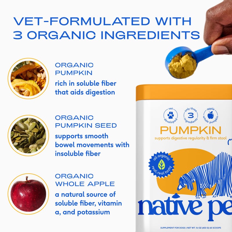 Native Pet Pumpkin for Dogs - Organic Powder Pumpkin Puree Dog Food Toppers -Rich in Fiber Supplement Powder Helps with Digestion, Nutrient Absorption, Diarrhea, Constipation & Upset Stomach-30 Scoops - Image 3
