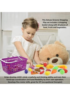 Click N' Play Pretend Food & Grocery Basket Toy Set For Kids & Toddlers 3+ 32Pcs Plastic Fruits & Vegetables + Shopping Cart For Easy Storage Play Store Fake Food Play Set Fun Children Toy Gifts  - Image 4