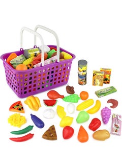 Click N' Play Pretend Food & Grocery Basket Toy Set For Kids & Toddlers 3+ 32Pcs Plastic Fruits & Vegetables + Shopping Cart For Easy Storage Play Store Fake Food Play Set Fun Children Toy Gifts  - Image 2