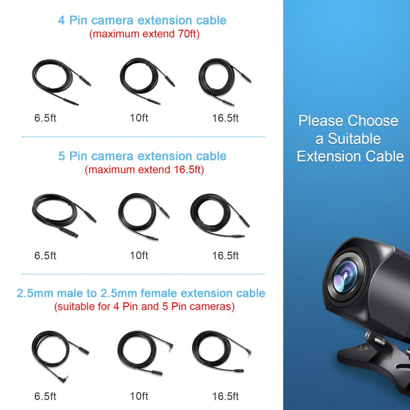 Pixelman 2.5mm Male to Female Backup Camera Extension Cable,6.5ft Rear View Camera Extension Cord for Dash Cam Mirror Cam Rearview Camera,Reverse Camera Wire for Car Pickup Truck SUV Van Rv Trailer - Image 2