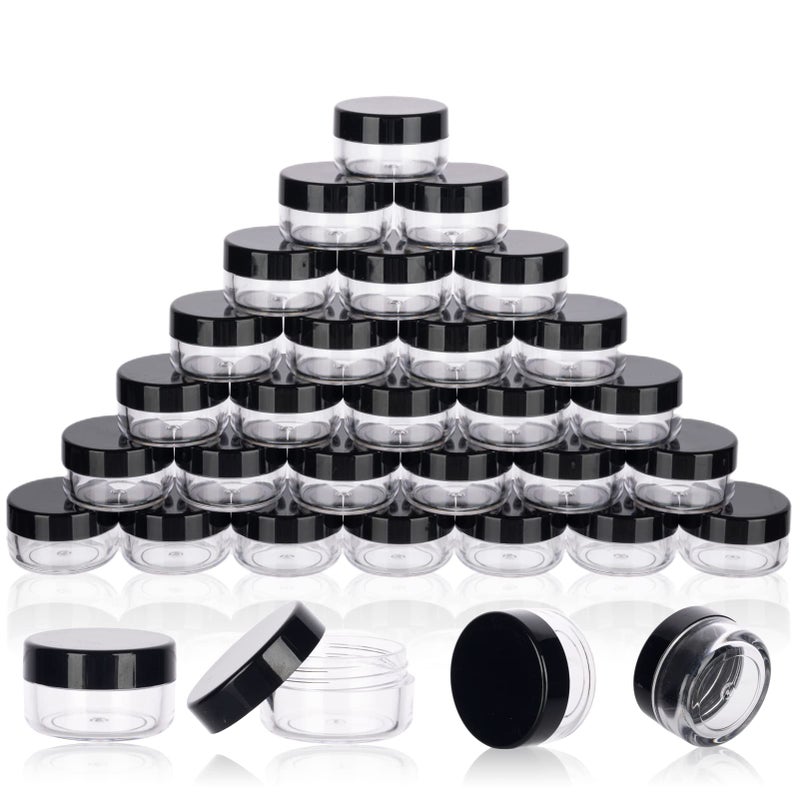 GOLACKY 5 Gram Sample Containers with Lids, 50 Count 5ML Sample Jars, Empty Cosmetic Containers with Lids, Small Makeup Travel Containers for Glitter, Lotion, Cream, Beads, with Labels, Mini Spatulas - Image 1