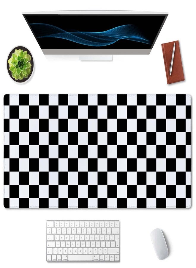 SSOIU Checkered Desk Mat Extended Gaming Mouse Pad (35.5x15.7 in), Large Stable Rubber Base Mousepad with Stitched Edges, Keyboard Mouse Mat Desk Pad for Work, Game, Office - Black White Checkerboard - Image 3