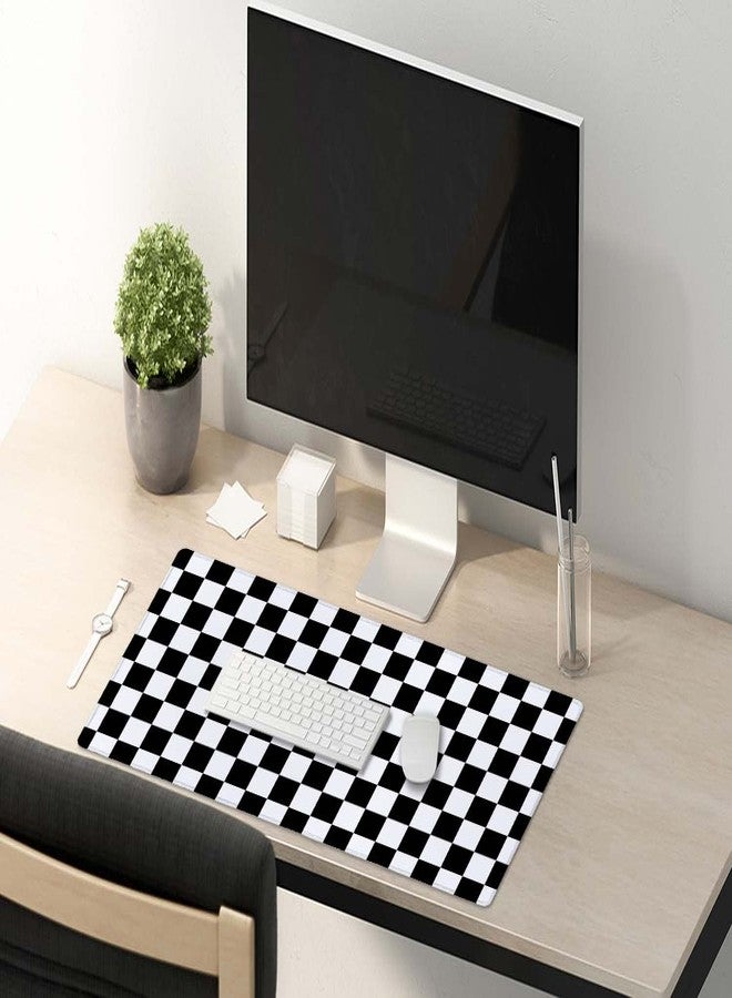 SSOIU Checkered Desk Mat Extended Gaming Mouse Pad (35.5x15.7 in), Large Stable Rubber Base Mousepad with Stitched Edges, Keyboard Mouse Mat Desk Pad for Work, Game, Office - Black White Checkerboard - Image 5