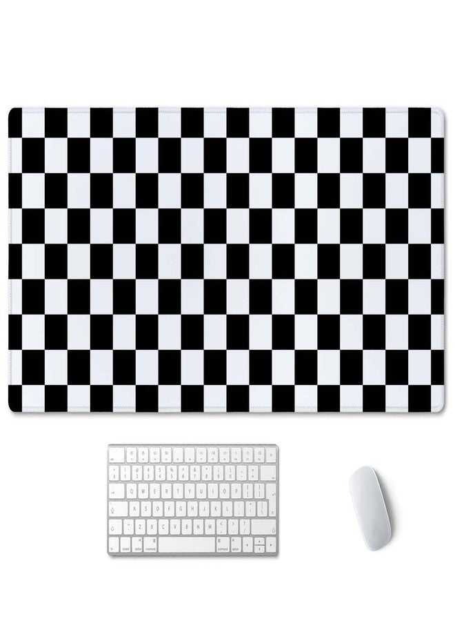 SSOIU Checkered Desk Mat Extended Gaming Mouse Pad (35.5x15.7 in), Large Stable Rubber Base Mousepad with Stitched Edges, Keyboard Mouse Mat Desk Pad for Work, Game, Office - Black White Checkerboard - Image 1