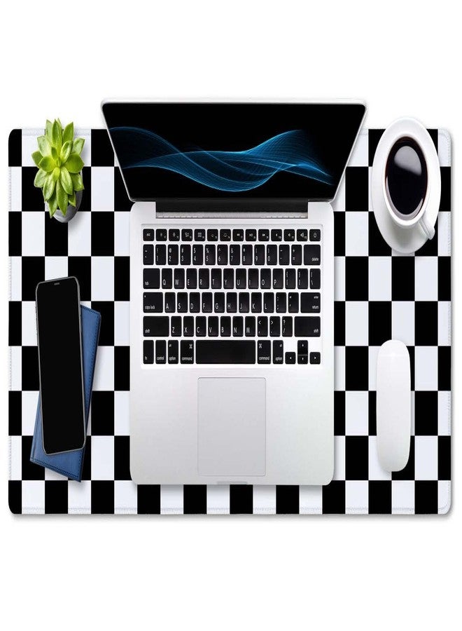 SSOIU Checkered Desk Mat Extended Gaming Mouse Pad (35.5x15.7 in), Large Stable Rubber Base Mousepad with Stitched Edges, Keyboard Mouse Mat Desk Pad for Work, Game, Office - Black White Checkerboard - Image 4