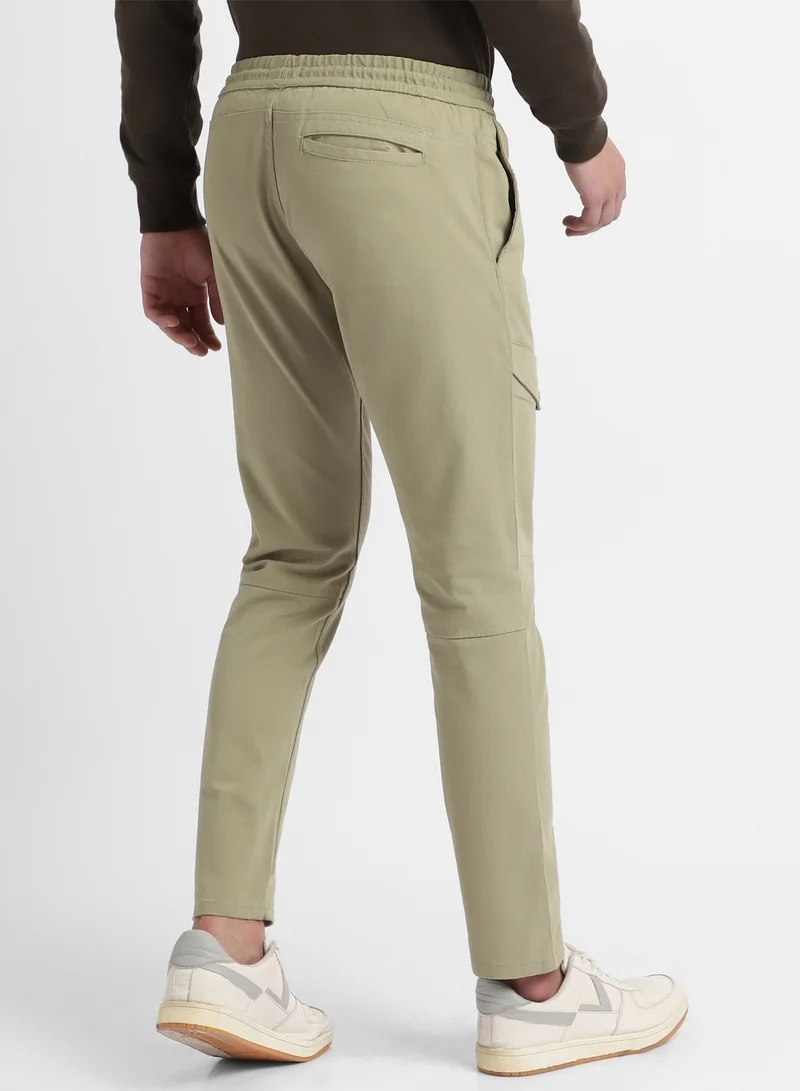 Dennis Lingo Slim Fit Moss Green Men's Cotton Lycra Cargo Trouser, Mid Rise, Full Length, Casual