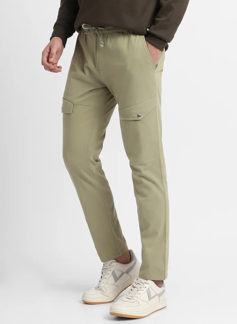 Dennis Lingo Slim Fit Moss Green Men's Cotton Lycra Cargo Trouser, Mid Rise, Full Length, Casual