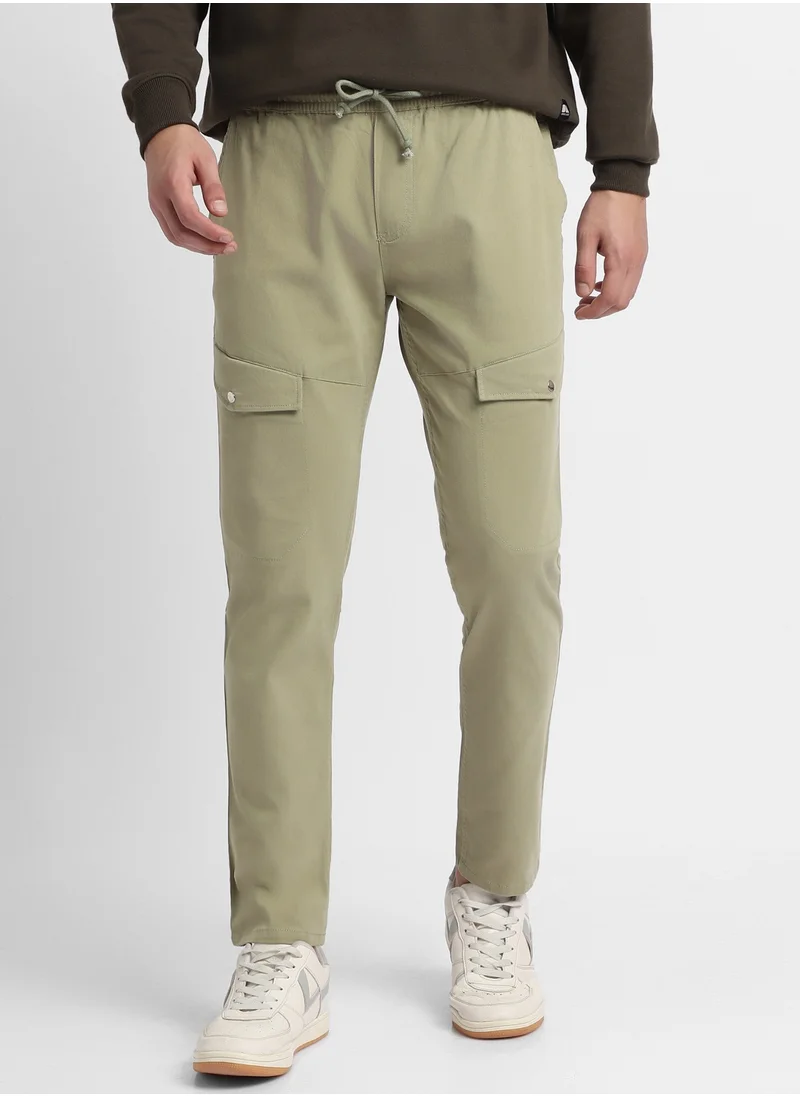 دينيس لينغو Slim Fit Moss Green Men's Cotton Lycra Cargo Trouser, Mid Rise, Full Length, Casual