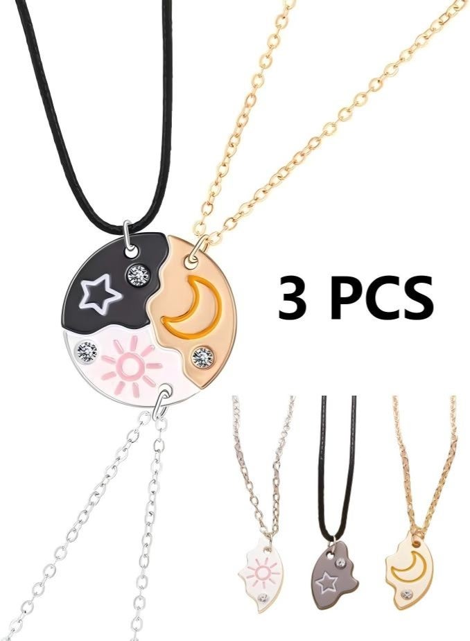 Pack of 3 Friendship Necklaces for 3, BFF Chains for 3, Chain Sisters Friendship Necklace, Friendship Necklace Pendant, Boyfriend Friends Gifts, Gold Girl Shaft, Sun Graduation Necklace - Image 1