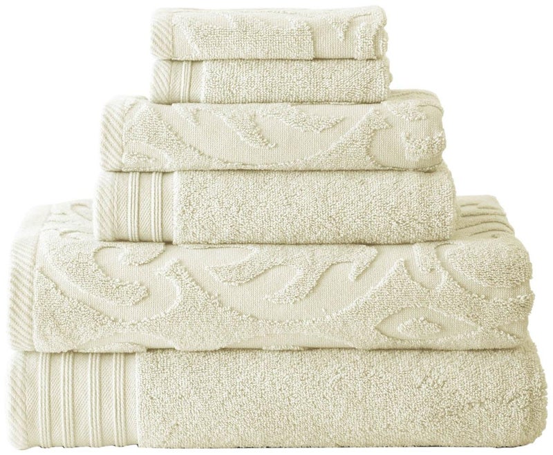 Modern Threads Modern Threads 6 Piece JacquardSolid Towel SetMedallion Swirl Ivory 