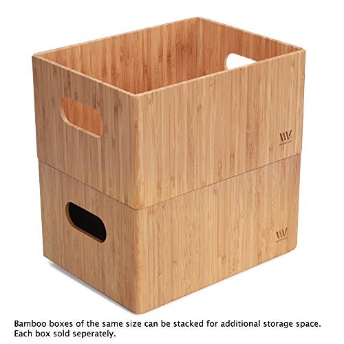 MobileVision Bamboo Storage Box Multi-Purpose Organizer for Kitchen Supplies Holder, Fruit Bin, Cabinets, Pantry with built in handles, stackable, 12” x 9” x 6” With White Clip Included - Image 3