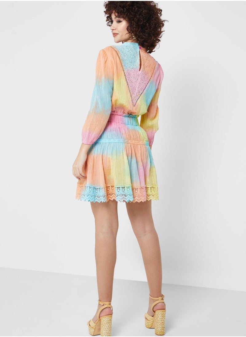 Never fully Dressed - Tie Dye Puff Sleeve Dress - Image 1