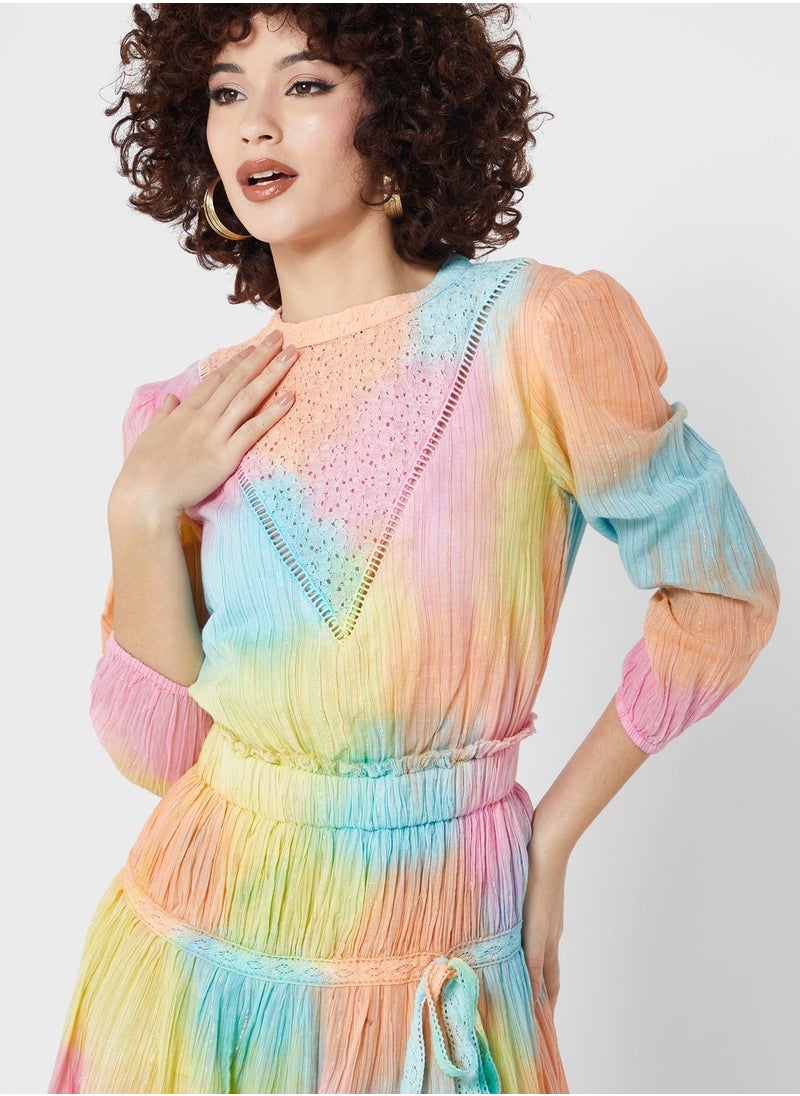 Never fully Dressed - Tie Dye Puff Sleeve Dress - Image 1
