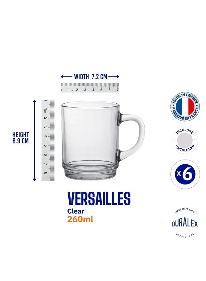 Duralex® Versailles Clear Tempered Glass Mugs | 260ml Set of 6 | Ultra-Resistant, Stackable Coffee & Tea Mugs | Microwave & Dishwasher Safe | Giftable Mug Set - Image 5