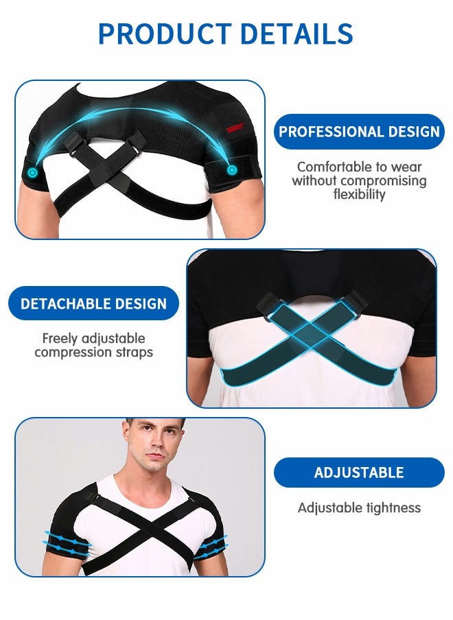 GROIC - Double Shoulder Support Strap Wrap, Shoulder Brace Two-Way Adjustable Pressurized for Shoulder Stability and Recovery, Fits Left and Right Shoulder Outdoor Hiking Lifting Sports - Image 1