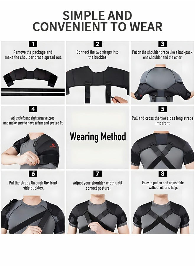 GROIC - Double Shoulder Support Strap Wrap, Shoulder Brace Two-Way Adjustable Pressurized for Shoulder Stability and Recovery, Fits Left and Right Shoulder Outdoor Hiking Lifting Sports - Image 1