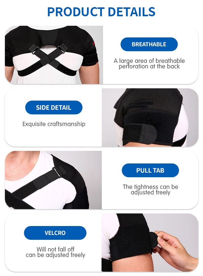 GROIC Double Shoulder Support Strap Wrap, Shoulder Brace Two-Way Adjustable Pressurized for Shoulder Stability and Recovery, Fits Left and Right Shoulder Outdoor Hiking Lifting Sports - Image 3