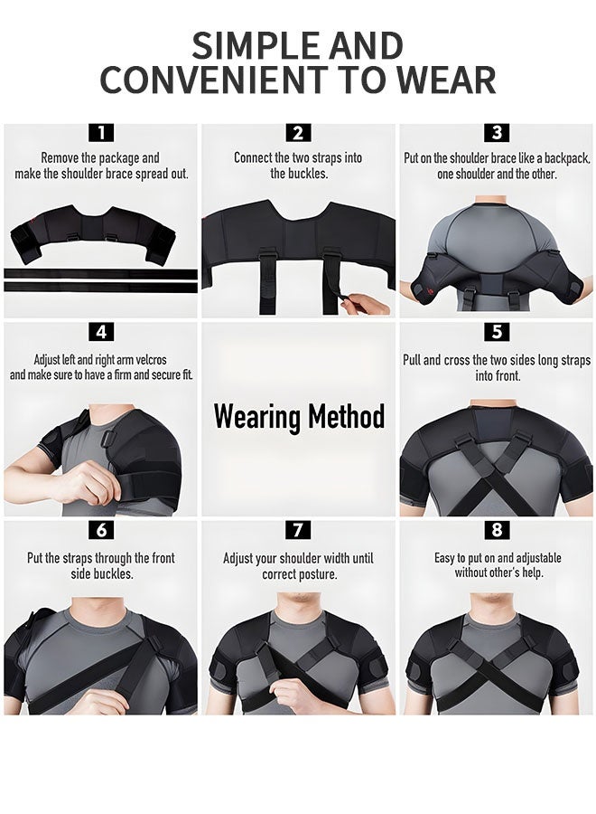 GROIC Double Shoulder Support Strap Wrap, Shoulder Brace Two-Way Adjustable Pressurized for Shoulder Stability and Recovery, Fits Left and Right Shoulder Outdoor Hiking Lifting Sports - Image 5