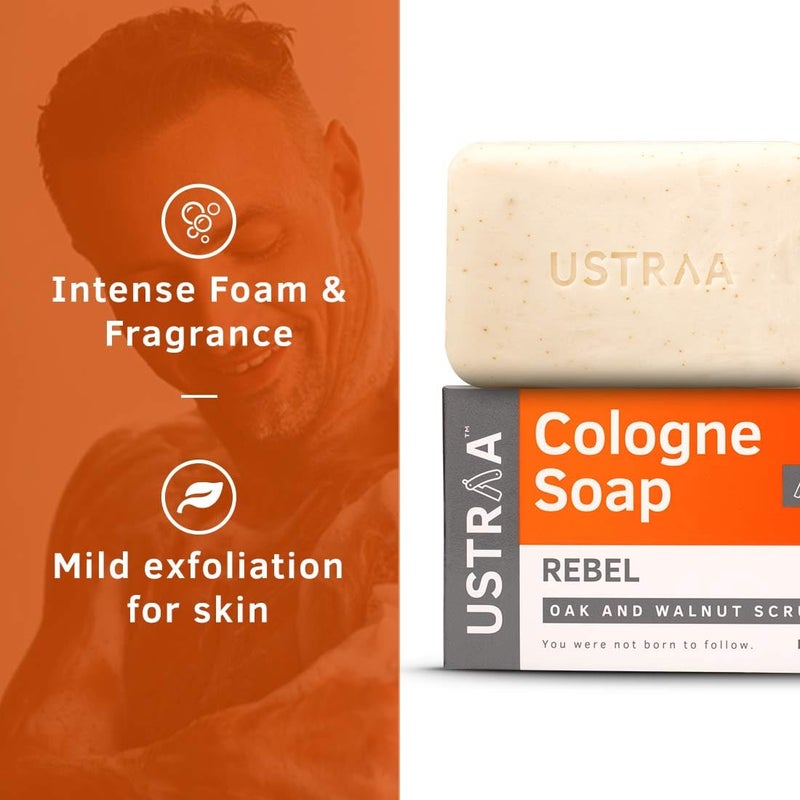 Ustraa Rebel Cologne Soap with Oak  Walnut 6 x 125 gm Pack of 6  Triplemilled Soap  Mild Exfoliation with Walnut Granules  Gives Lasting Fragrance - Image 3