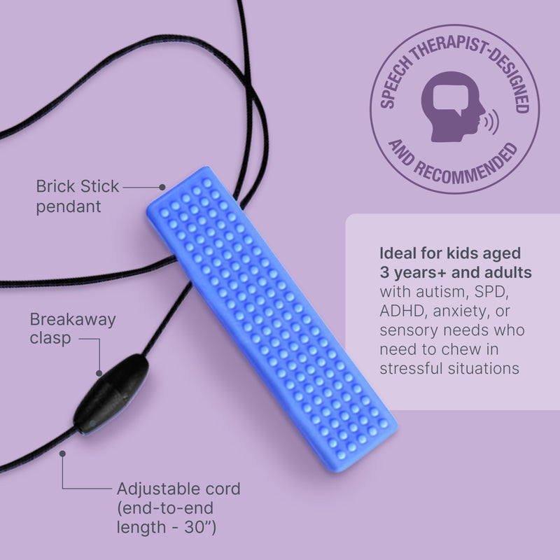 ARK Therapeutic ARK Brick Stick, Chew Necklaces for Sensory Kids and Adults, Oral and Hand Fidget for Autism, ADHD, SPD, Anxiety, Medical-Grade Textured Chew Necklace, XXT, Very Firm, Royal Blue - Image 3