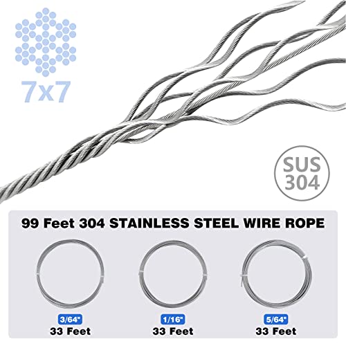 Sanuke Wire Rope Crimping Tool for 3/64 5/64 1/16 Wire Rope with 304 Stainless Steel Cable 3 Sizes 33FT and 150pcs Sleeves Stops, 10pcs Thimble - Image 4