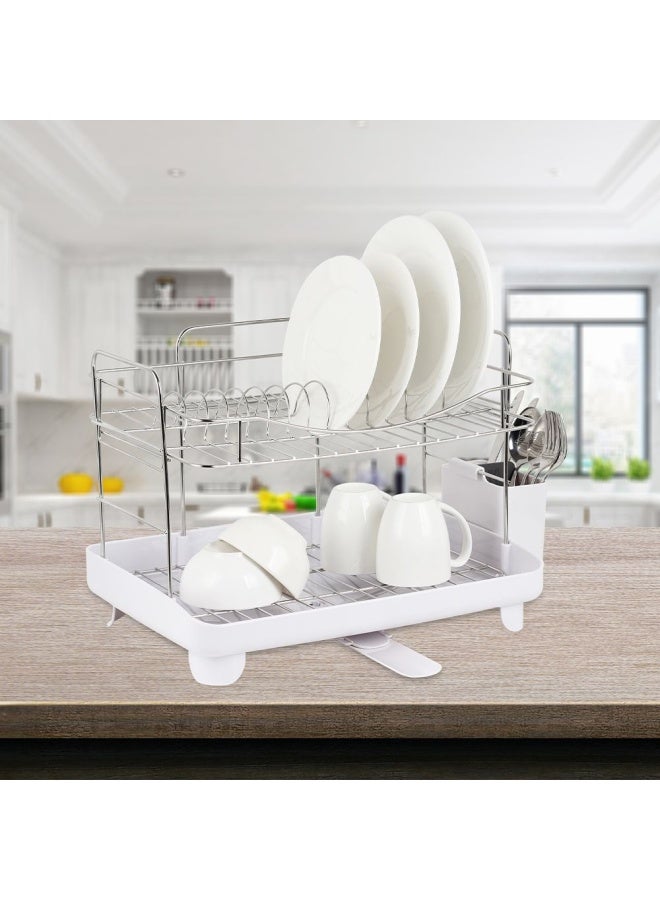 DANUBE HOME Atticus 2 Tier Stainless Steel Dish Rack Set 2 Tier Stainless Steel Drying Racks for Kitchen Counter Detachable Dish Drainer Organizer Shelf with Utensil Holder Set 58x 32 x 32.5HCM - Image 2