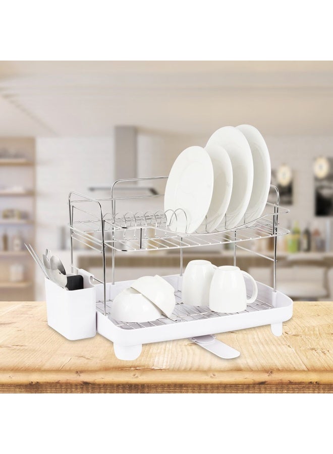 DANUBE HOME Atticus 2 Tier Stainless Steel Dish Rack Set 2 Tier Stainless Steel Drying Racks for Kitchen Counter Detachable Dish Drainer Organizer Shelf with Utensil Holder Set 58x 32 x 32.5HCM - Image 1