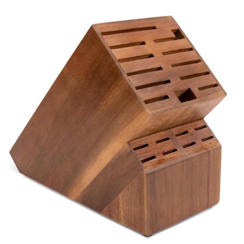 20 Slot Knife Block Storage without KnivesAcacia Wood Universal Knife Holder for Kitchen CountertopLarge Butcher Block OrganizerEasy Kitchen Knife Storage Brown